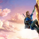An official artwork from The Legend of Zelda: Breath of the Wild, depicting Link climbing up some cliff.